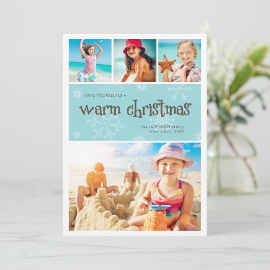 Warm Kerstmis 4-fotofeestkaart Feestdagenkaart (Staand voorkant)