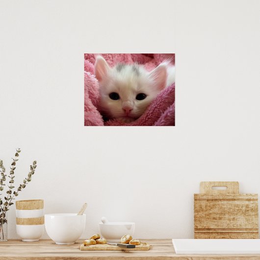 Warm Kitten in een mandje Poster (Keuken)