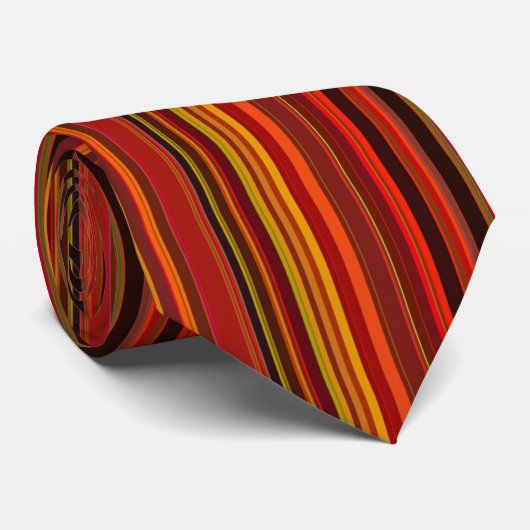 Warm kleuren - Trendy stijl - Stripe patroon Stropdas (Opgerold)