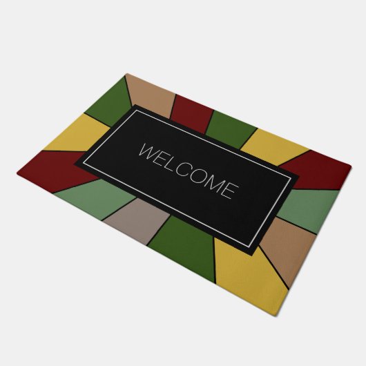 Warm kleurig mozaïekontwerp op zwart welkom deurmat (Schuin)