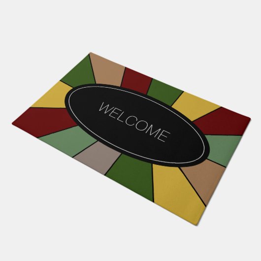 Warm kleurig mozaïekontwerp op zwart welkom deurmat (Schuin)