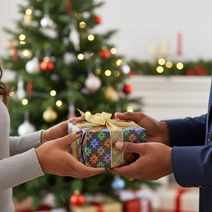 Warm Kleurrijk Kerstpoinsettia Bloemenpatroon Cadeaupapier