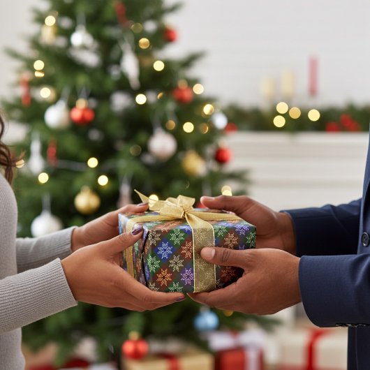 Warm Kleurrijk Kerstpoinsettia Bloemenpatroon Cadeaupapier