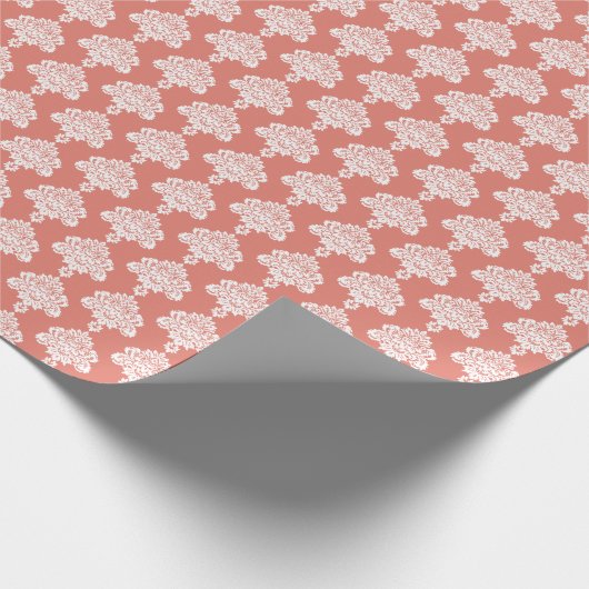 Warm koraal | Wit Damast inpakpapier (Hoek)