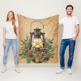 Warm lantaarn kerst hulst dennenhout rustieke knus fleece deken