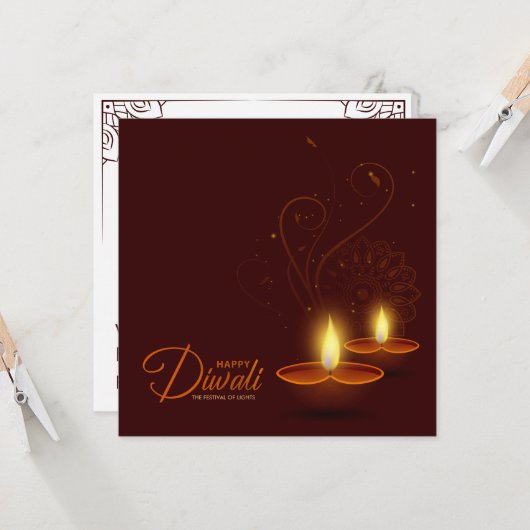 Warm light Happy Diwali Kaart (Voorkant / Achterkant in situ)