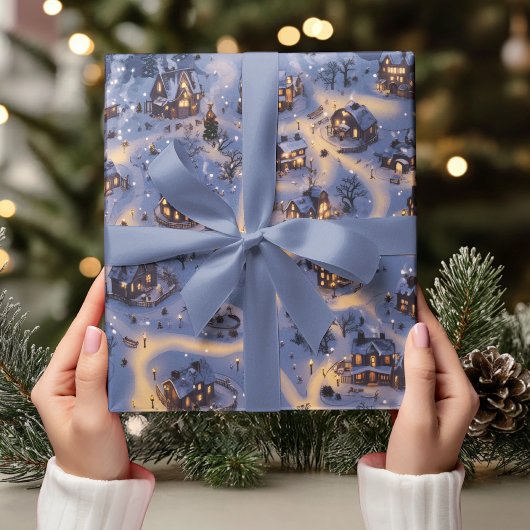 Warm Lights in Snowy Village Cadeaupapier