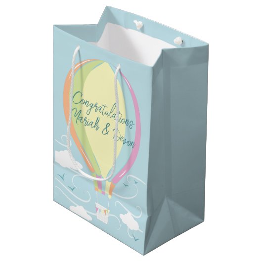 Warm luchtballon Baby shower Regenboog Medium Cadeauzakje (Voorkant Gekanteld)