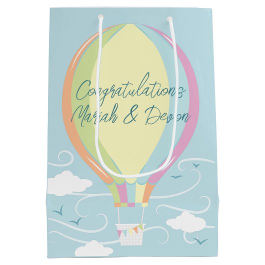 Warm luchtballon Baby shower Regenboog Medium Cadeauzakje (Achterkant)