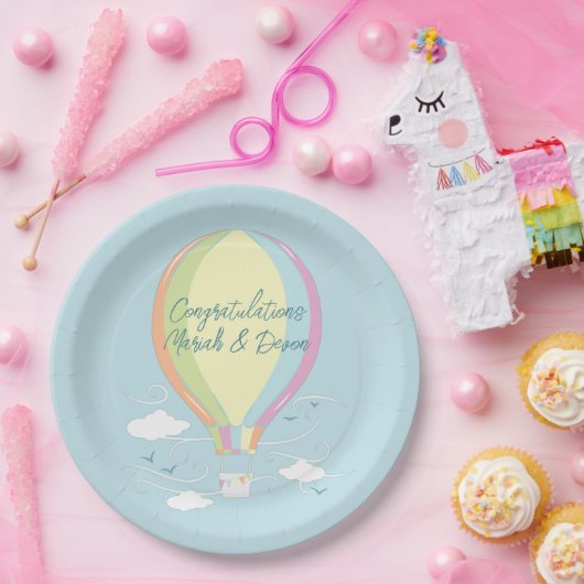 Warm luchtballon Baby shower Regenboog Papieren Bordje (Feest)