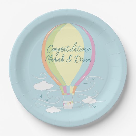 Warm luchtballon Baby shower Regenboog Papieren Bordje (Voorkant)