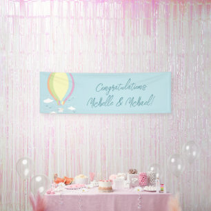 Warm luchtballon Baby shower Regenboog Spandoek