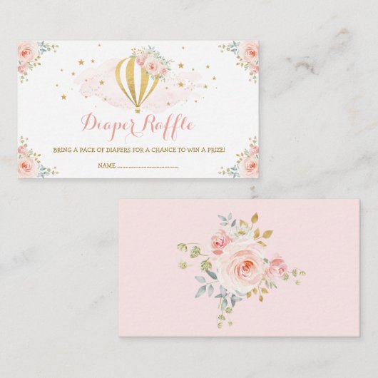 Warm luchtballon Blush Floral Baby Diaper Raffle Informatiekaartje (Voorkant / Achterkant)
