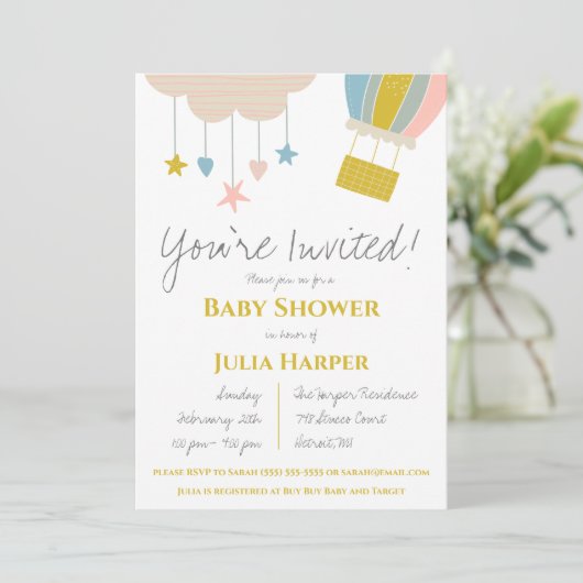 Warm luchtballon en neutraal Baby shower tussen cl Kaart (Staand voorkant)