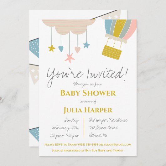 Warm luchtballon en neutraal Baby shower tussen cl Kaart (Voorkant / Achterkant)