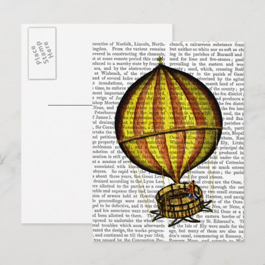 Warm luchtballon, geel en rood briefkaart (Voorkant / Achterkant)