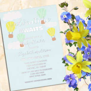 Warm luchtballon Genderneutraal Baby shower Folie Uitnodiging