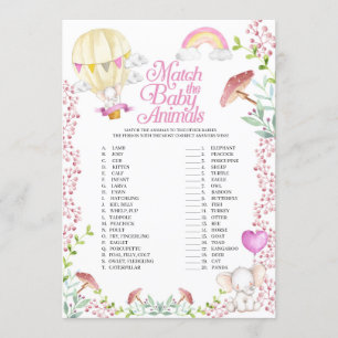 Warm luchtballon past bij het babydierenspel kaart