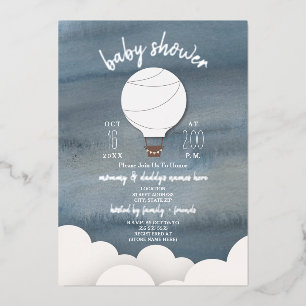 Warm luchtballon Stars neutraal Baby shower Folie Uitnodiging