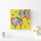 Warm luchtballon Waterverf Gele kledingstukken Vierkante Klok (Huis)