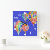 Warm luchtballon Waterverf Neursery Childs Room Vierkante Klok (Huis)