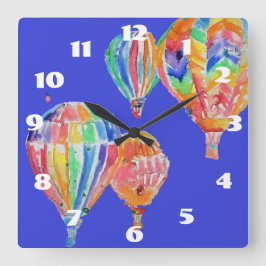 Warm luchtballon Waterverf Neursery Childs Room Vierkante Klok