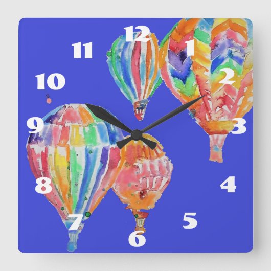 Warm luchtballon Waterverf Neursery Childs Room Vierkante Klok (Voorkant)