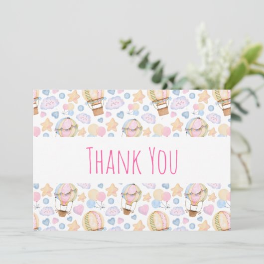 Warm luchtballon Whimsical Waterverf Patroon Bedankkaart (Staand voorkant)