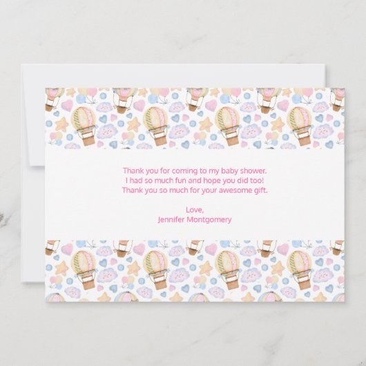 Warm luchtballon Whimsical Waterverf Patroon Bedankkaart (Achterkant)