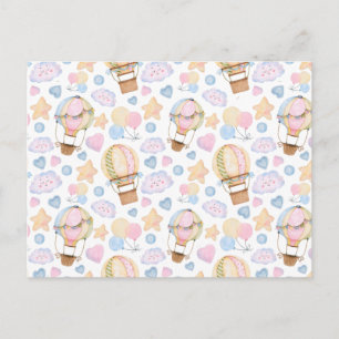 Warm luchtballon Whimsical Waterverf Patroon Briefkaart
