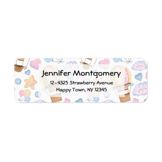 Warm luchtballon Whimsical Waterverf Patroon Etiket (Voorkant)