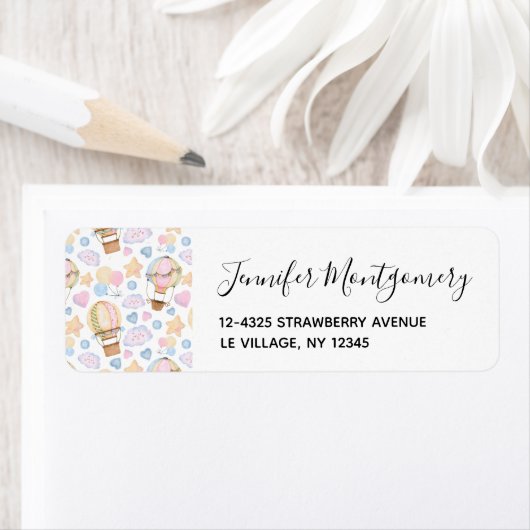 Warm luchtballon Whimsical Waterverf Patroon Etiket (Insitu)