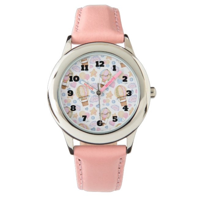 Warm luchtballon Whimsical Waterverf Patroon Horloge (Voorkant)