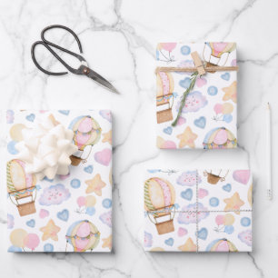 Warm luchtballon Whimsical Waterverf Patroon Inpakpapier Vel