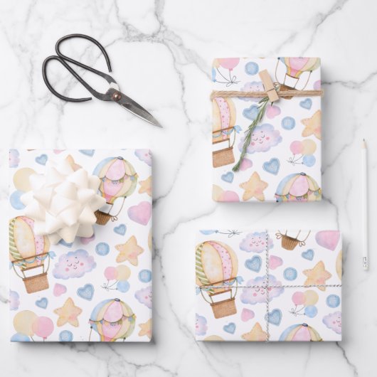 Warm luchtballon Whimsical Waterverf Patroon Inpakpapier Vel (Voorkant)