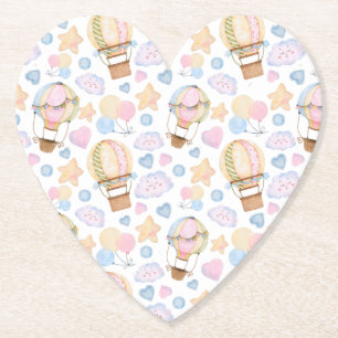 Warm luchtballon Whimsical Waterverf Patroon Kartonnen Onderzetters