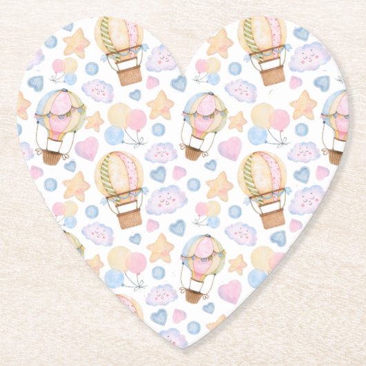Warm luchtballon Whimsical Waterverf Patroon Kartonnen Onderzetters (Voorkant)
