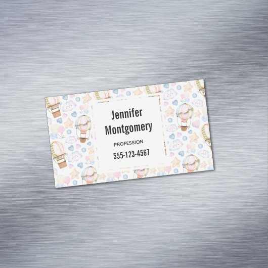 Warm luchtballon Whimsical Waterverf Patroon Magnetisch Visitekaartje (Voorbeeld)