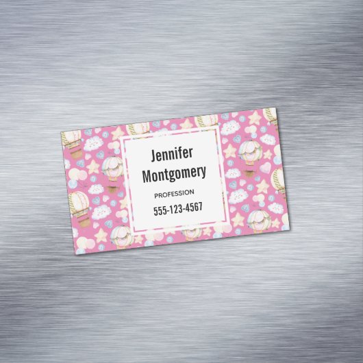 Warm luchtballon Whimsical Waterverf Patroon Magnetisch Visitekaartje (Voorbeeld)