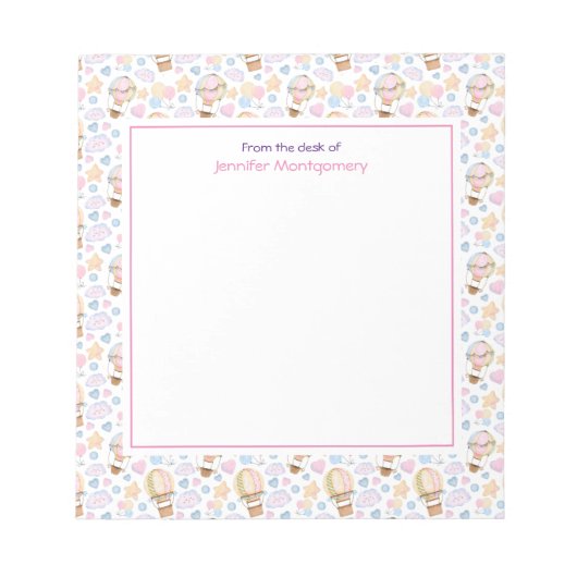 Warm luchtballon Whimsical Waterverf Patroon Notitieblok (Voorkant)