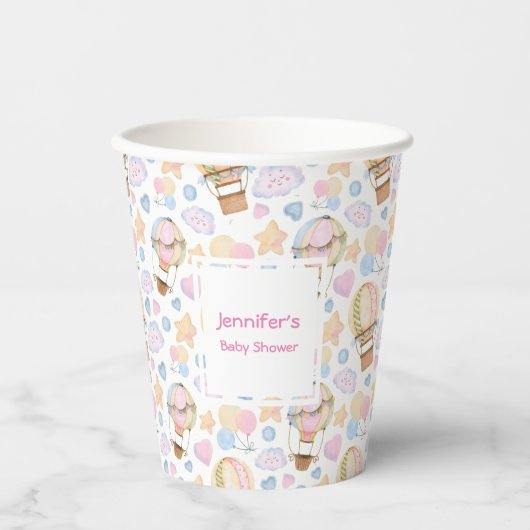 Warm luchtballon Whimsical Waterverf Patroon Papieren Bekers (Voorkant)