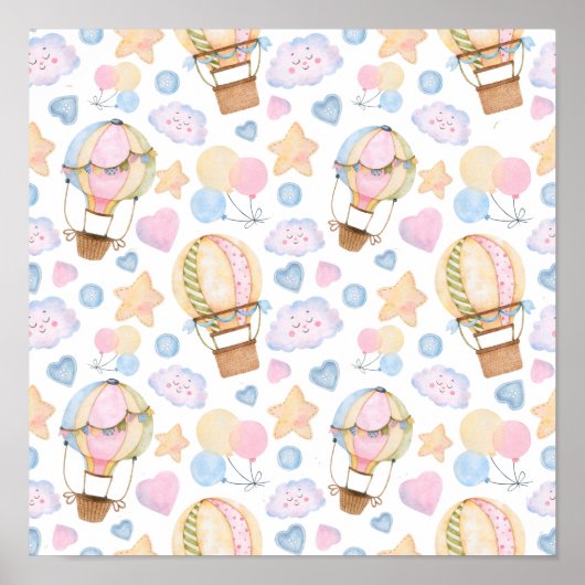 Warm luchtballon Whimsical Waterverf Patroon Poster (Voorkant)