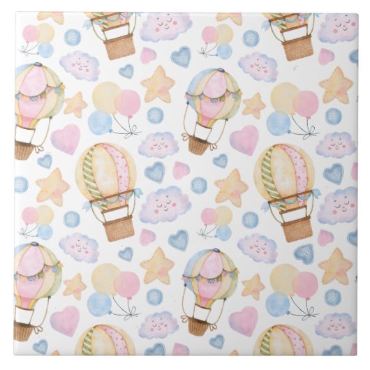 Warm luchtballon Whimsical Waterverf Patroon Tegeltje (Voorkant)