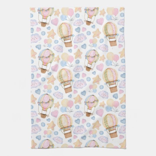 Warm luchtballon Whimsical Waterverf Patroon Theedoek (Verticaal)