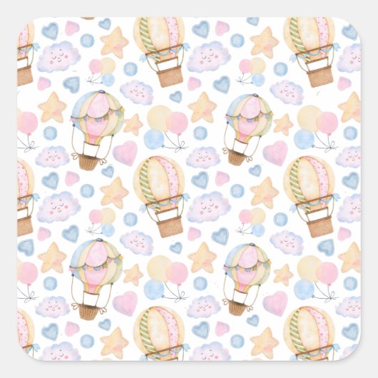 Warm luchtballon Whimsical Waterverf Patroon Vierkante Sticker (Voorkant)