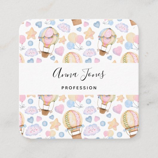 Warm luchtballon Whimsical Waterverf Patroon Vierkante Visitekaartje (Voorkant)