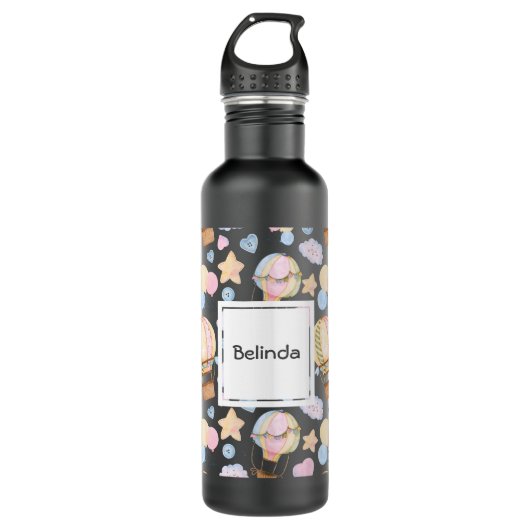 Warm luchtballon Whimsical Waterverf Patroon Waterfles (Voorkant)