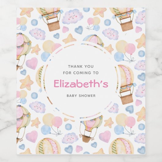 Warm luchtballon Whimsical Waterverf Patroon Wijn Etiket (Enkel label)