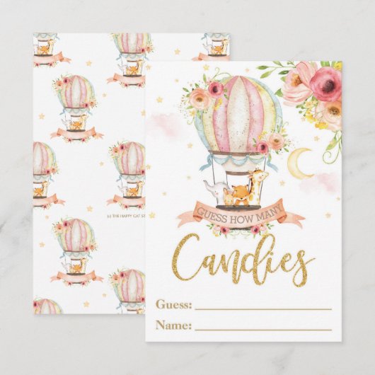 Warm luchtballondier raad hoeveel Snoepjes Kaart (Voorkant / Achterkant)