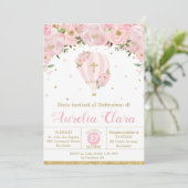 Warm luchtballonroze Floral Baptisme Christening i Kaart (Staand voorkant)